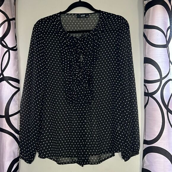 A.N.A Sheer Black with White Stars Blouse~L - Picture 1 of 11